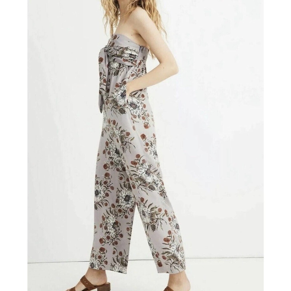Madewell Womens jumpsuit painted blooms tie front strapless wide leg Size 2